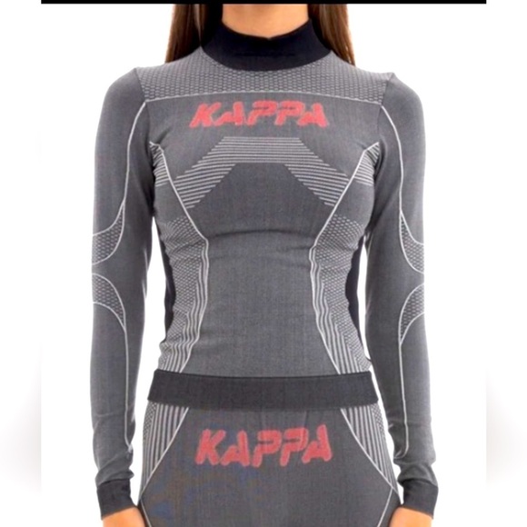 KAPPA Authentic Jaworzno Long Sleeve Shirt Top Sz M/L Black Smoke Grey Street - Picture 1 of 10